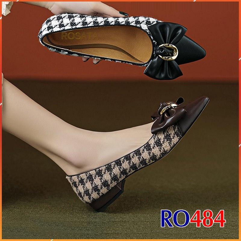 Giày búp bê nữ cao gót 2 phân hàng hiệu rosata hai màu đen bò ro484