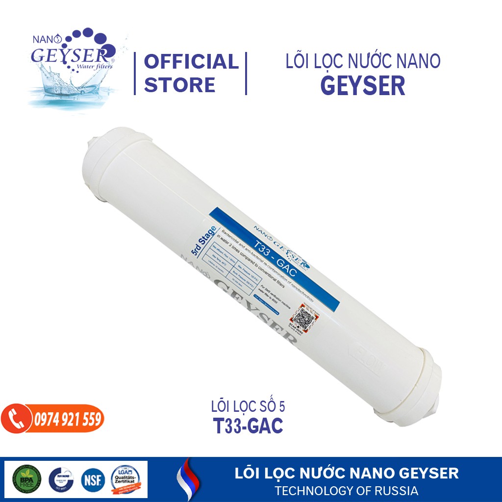 Lõi lọc nước số 5 lõi khoáng T33 GAC máy bình lọc nước RO Geyser Công nghệ Nga thay được bình Karafi-kangaroo-RO khác