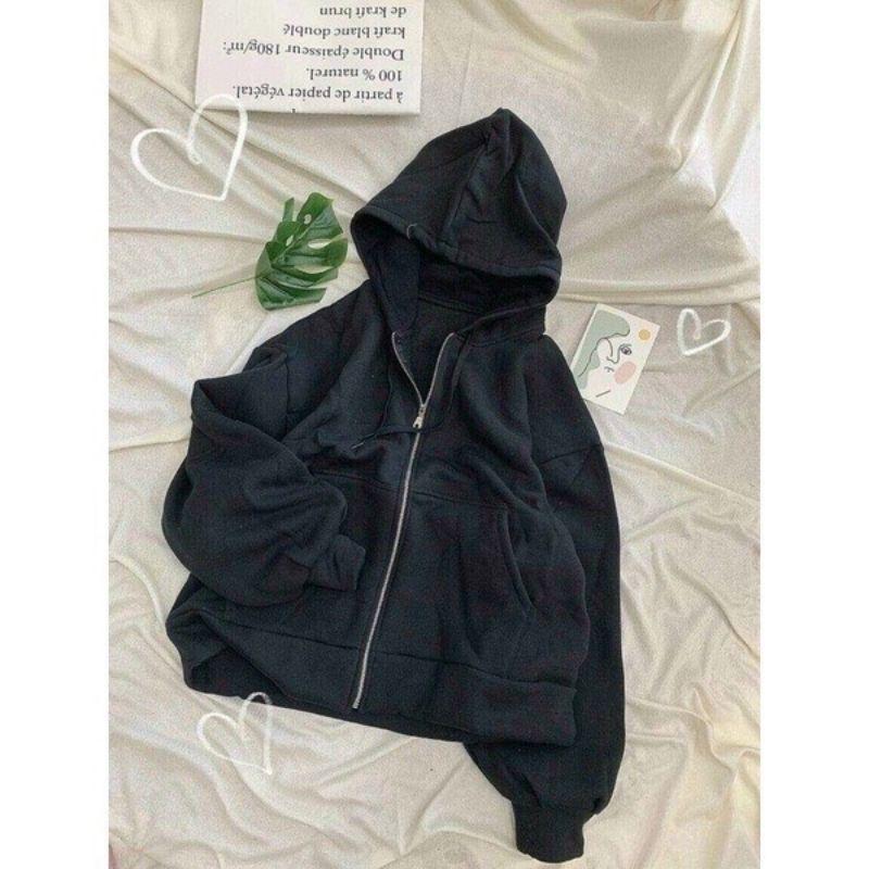 Áo Khoác Nỉ Trơn Unisex, Hoodie Nỉ Khóa Kéo Túi Bụng