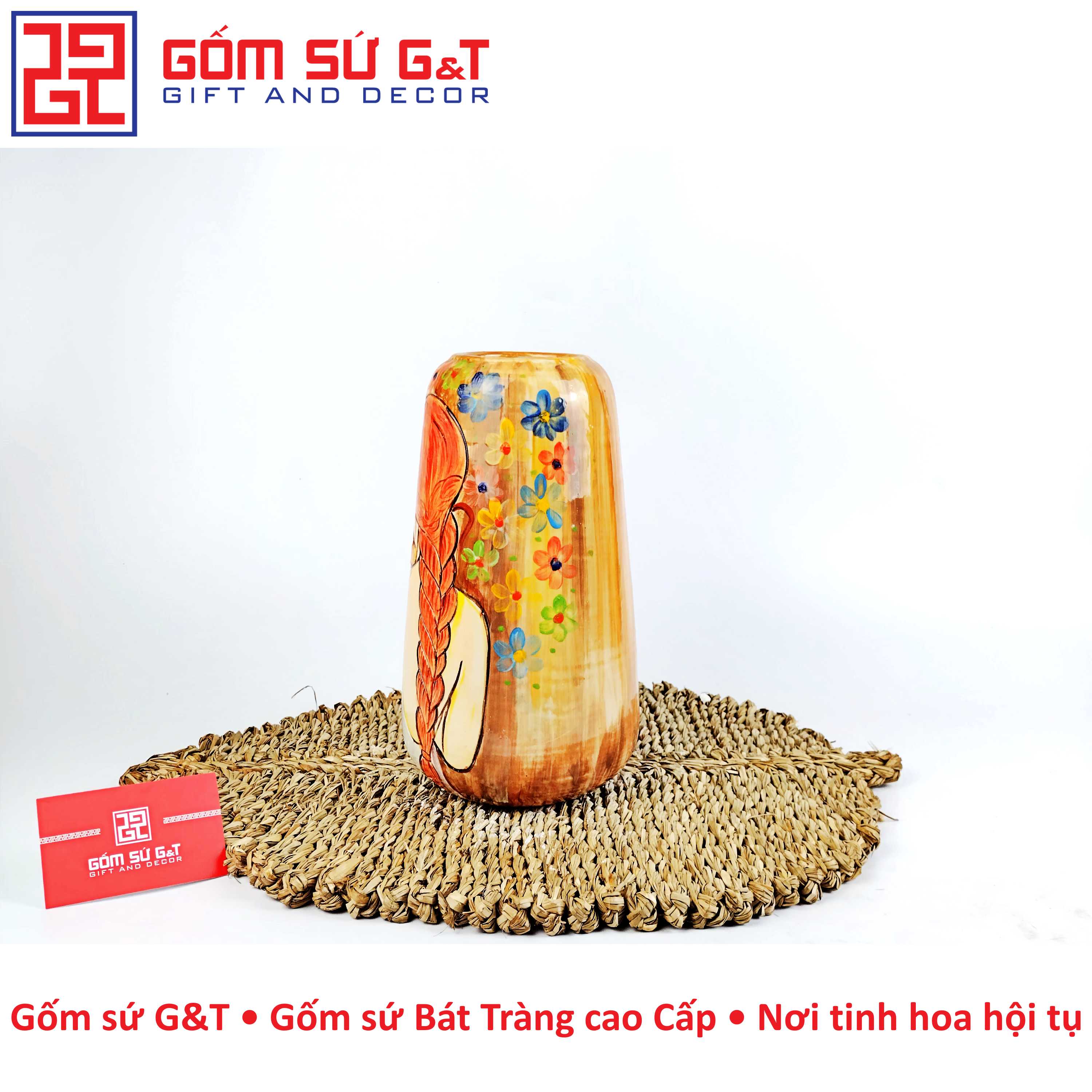 Lọ hoa dáng đu đủ vẽ cô gái Gốm Sứ G&amp;T