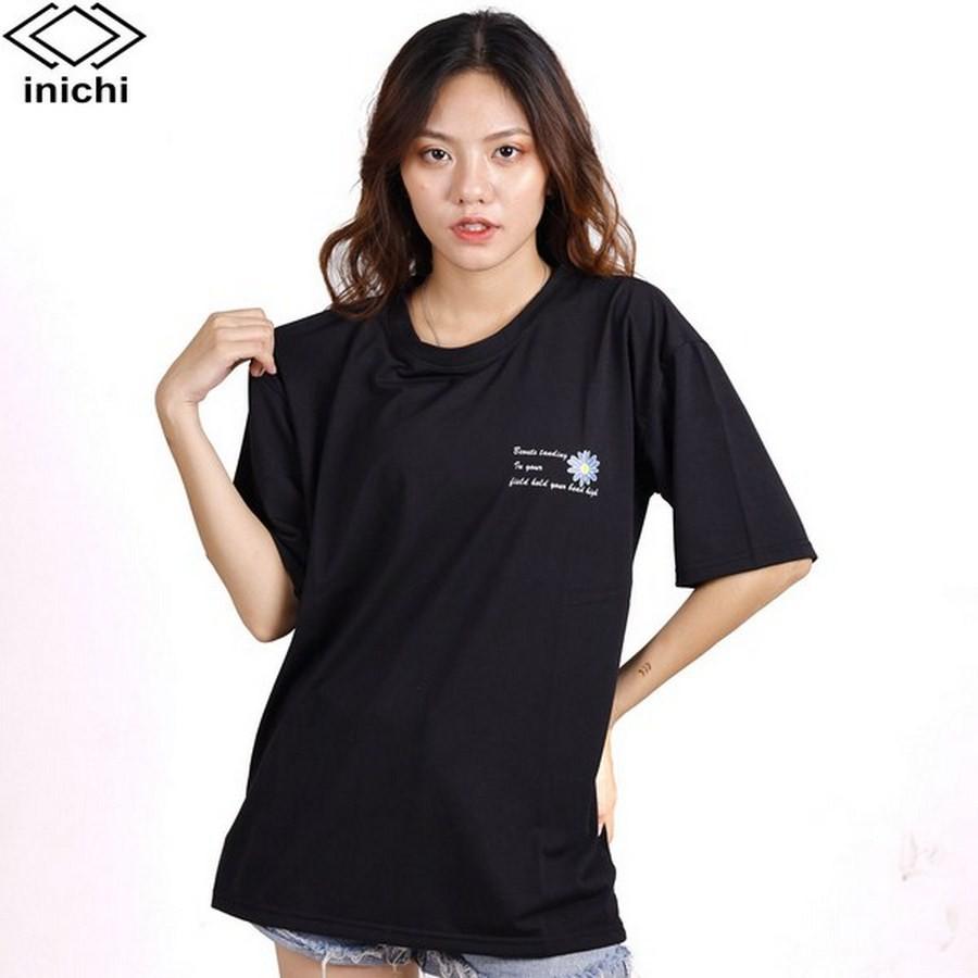 Áo thun tay lỡ INICHI A591 phong cách Unisex cho cả nam nữ hình in hoa bông cúc
