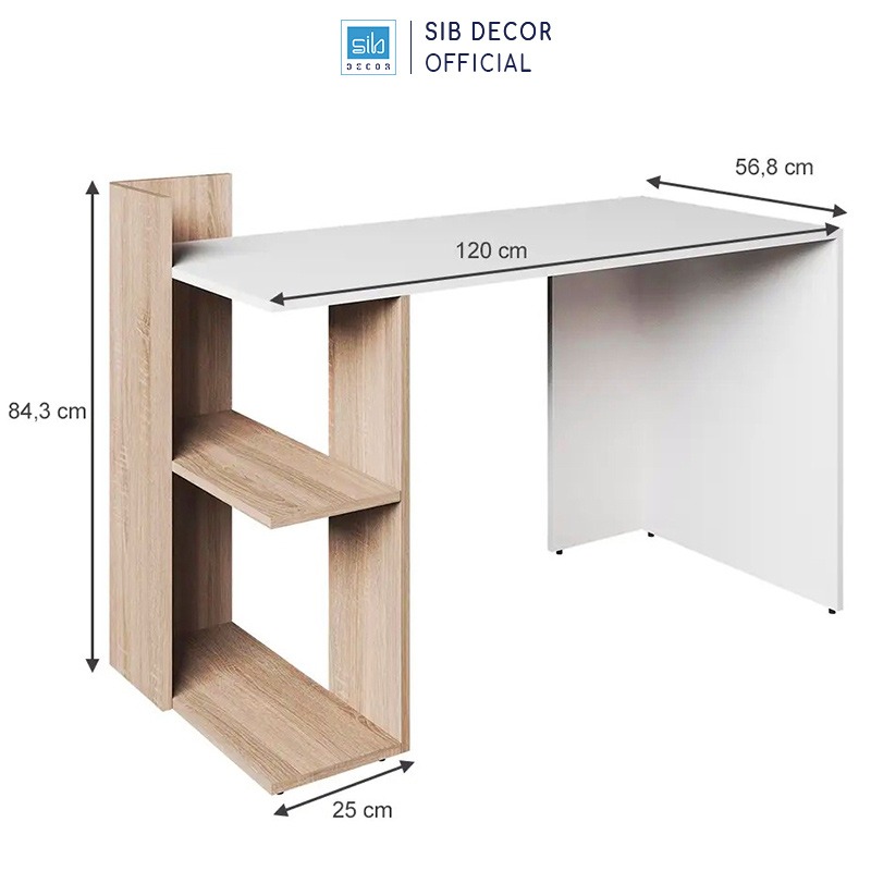 Bàn Làm Việc Đơn Giản Dài 120cm, Phối Chân Bàn Kệ Sách Đa Năng Thương Hiệu SIB Decor BLV80/81/82