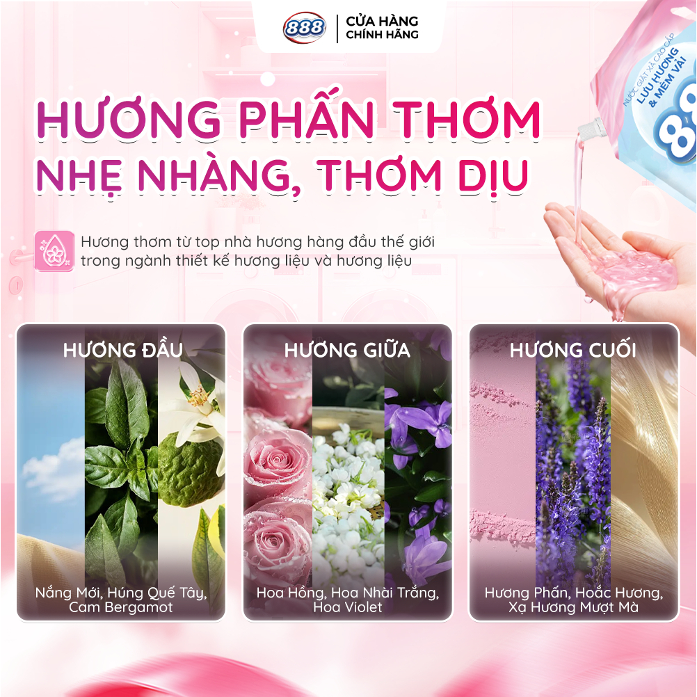 Combo 2 Chai Nước Giặt Xả 888 Hương Phấn Thơm Cao Cấp 3.5kg/chai