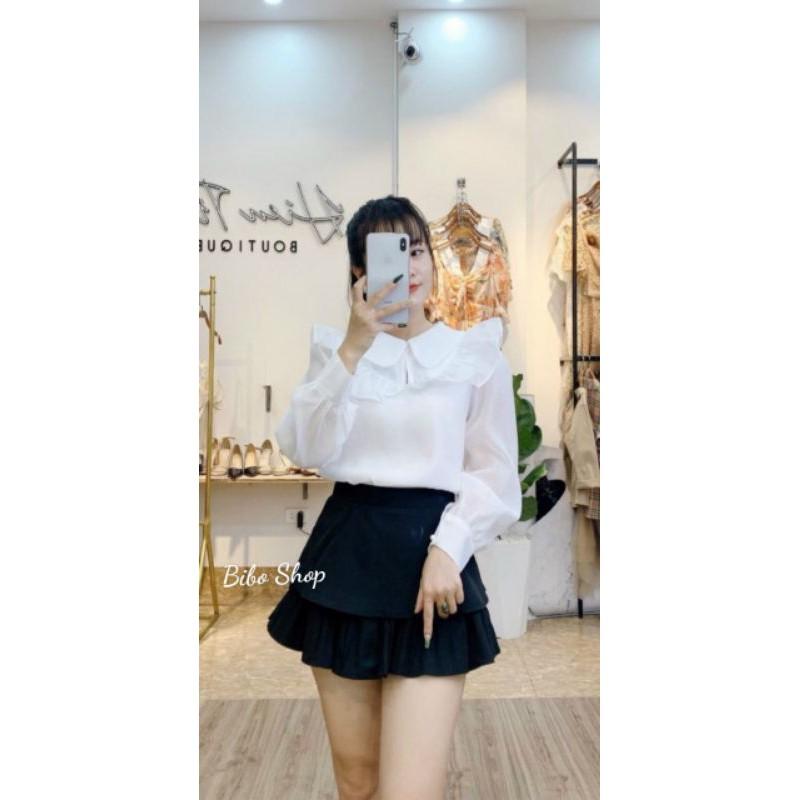 Áo Sơ Mi Tơ Cách Điệu Phối Bèo  2 Lớp ( hình thật shop tự chụp)