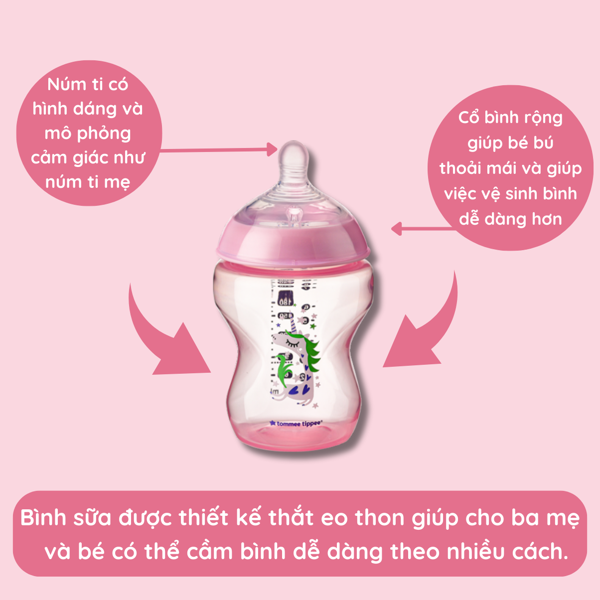 Bình Sữa Ty Siêu Mềm Tự Nhiên Tommee Tippee Closer To Nature 260ml, Núm Ty Của Bình 3-6 tháng - Hồng (Bình Đôi)