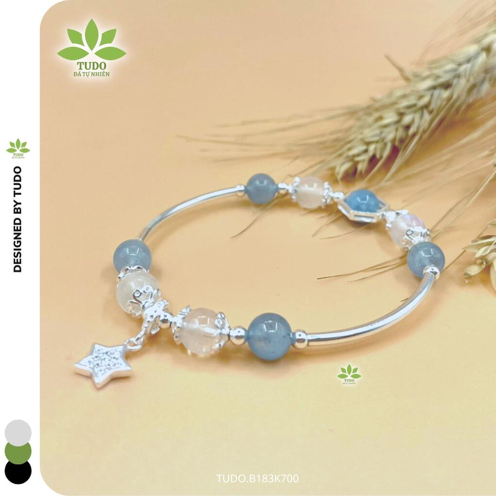 Vòng Tay Nữ Đẹp - Vòng Phong Thủy Mệnh Thủy TUDO B183K700 VCBMOON VCBAQUA xanh dương, trắng, Charm Bạc Ngôi Sao