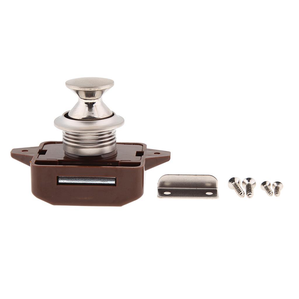 Brown Cabinet Drawer Push Button Door Lock Press Close Latch