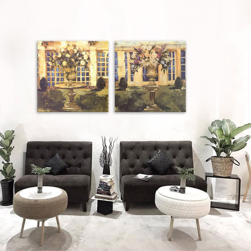 Bộ 2 tranh hoa lá in canvas – MDF phong cách sơn dầu – W1752