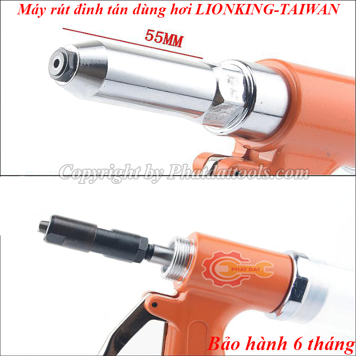 Máy rút đinh tán inox, nhôm dùng hơi LIONKING - Made in Taiwan - Bảo hành 6 tháng