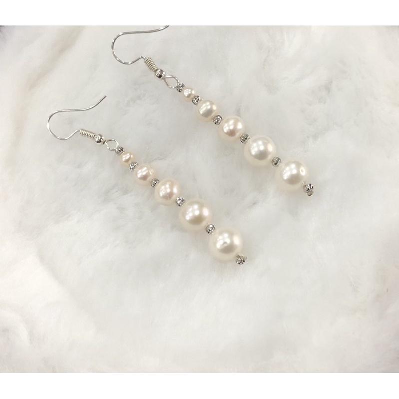 Bông Tai Bạc S925 Dáng Dài Hạt Mix Bi, Bông Tai Ngọc Trai Nước Ngọt Tự Nhiên - Ngọc Trai Trường Thịnh