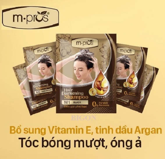 [Đủ Màu] Dầu Gội Nhuộm Tóc  Đen &amp; Nâu Phủ Bạc Siêu Dưỡng M.PROS Gói 25ml