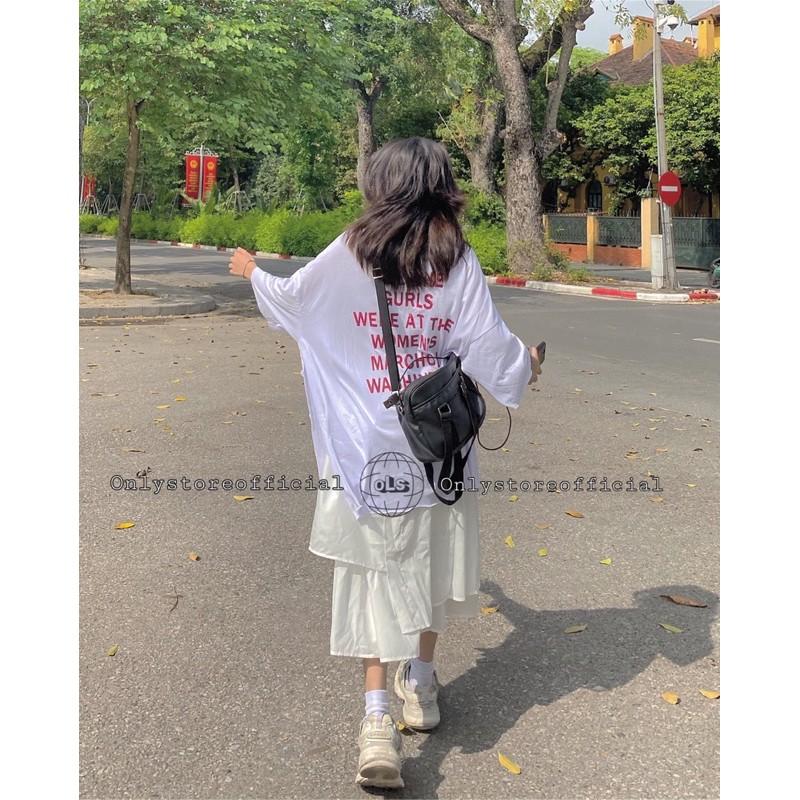 Áo xẻ tà oversize và chân váy tà lệch
