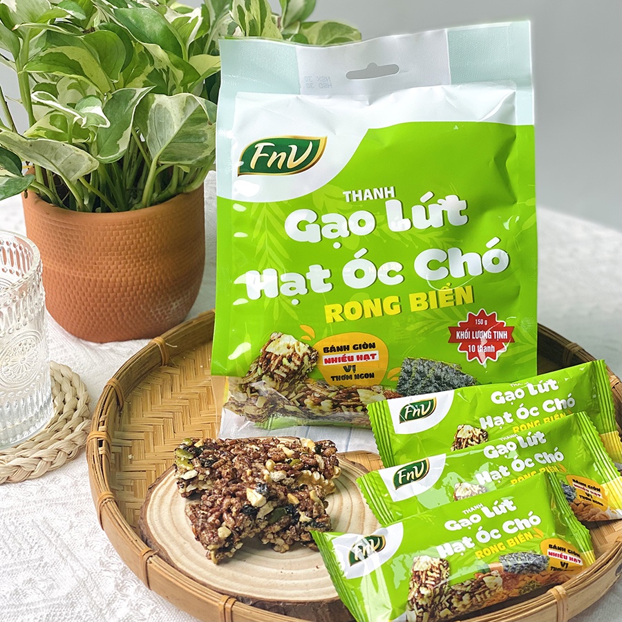 Thanh gạo lứt óc chó rong biển FnV bịch 150g