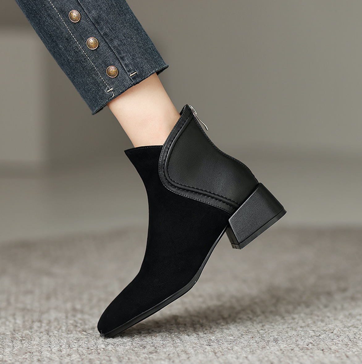 [ Size 35- 40] Giày boot nữ cổ ngắn đế thấp màu đen ĐƠN GIẢN GBN11101