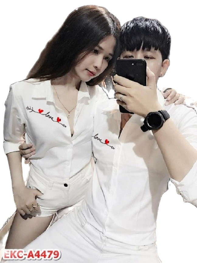 Áo sơ mi cặp đôi tình nhân in chữ Love siêu hot thời đại 2021