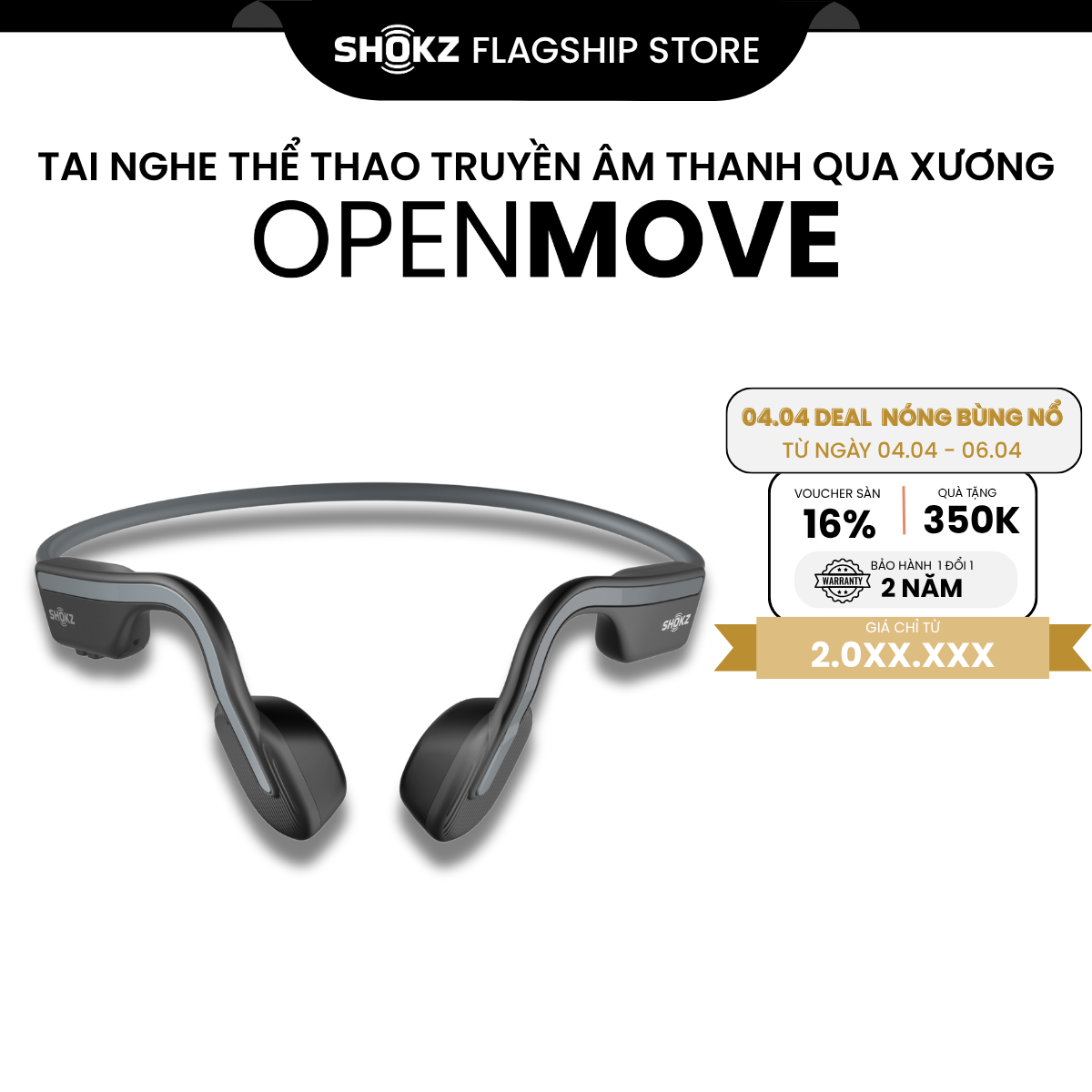 Tai Nghe Bluetooth Thể Thao Truyền Âm Thanh Qua Xương SHOKZ OPEN MOVE S661  - Hàng chính hãng - Pin sử dụng trong 6 tiếng - Kháng nước IP55 - Màu Xám