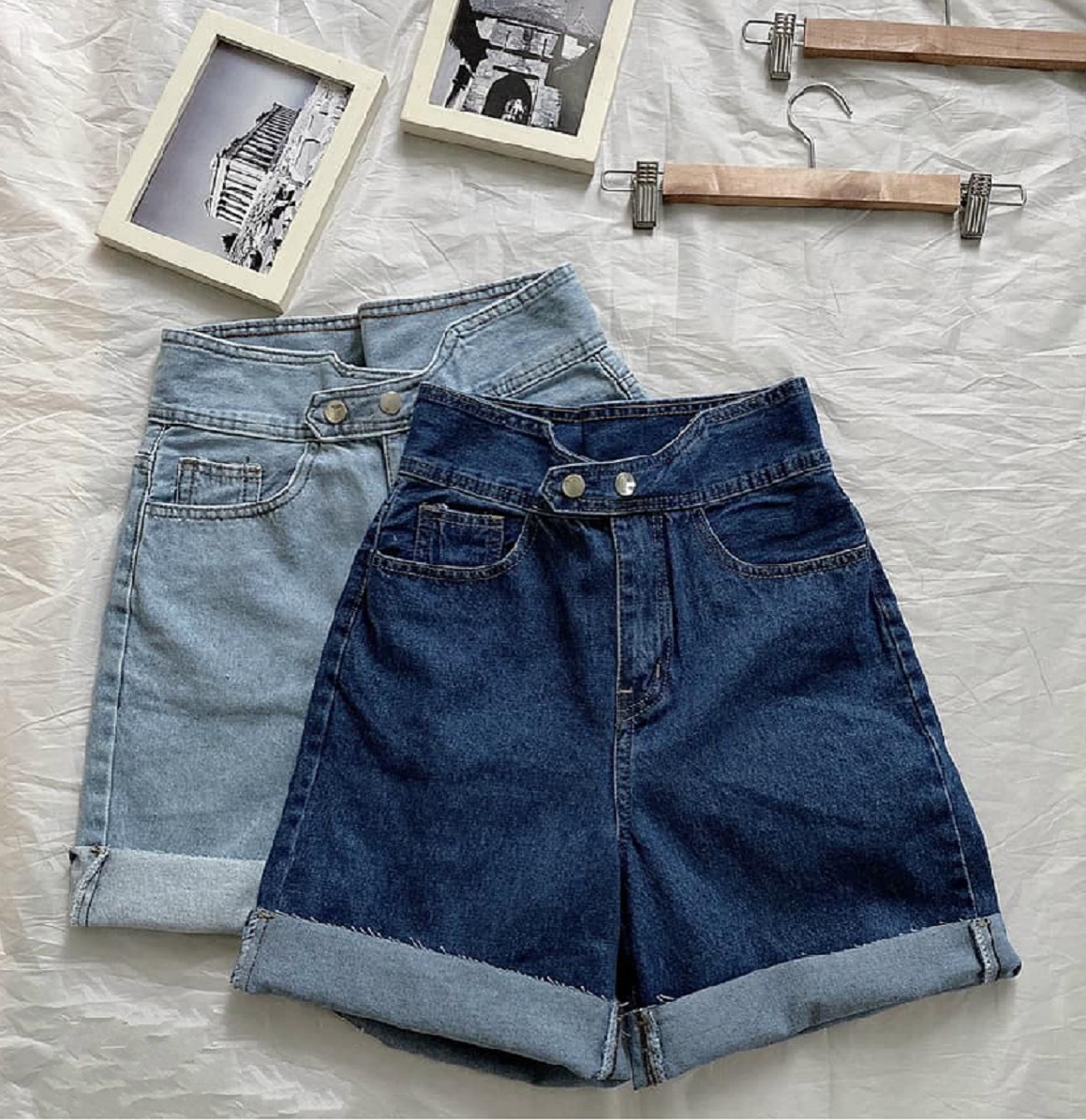 QUẦN SHORT JEAN NGỐ NỮ LƯNG CAO 2 NÚT