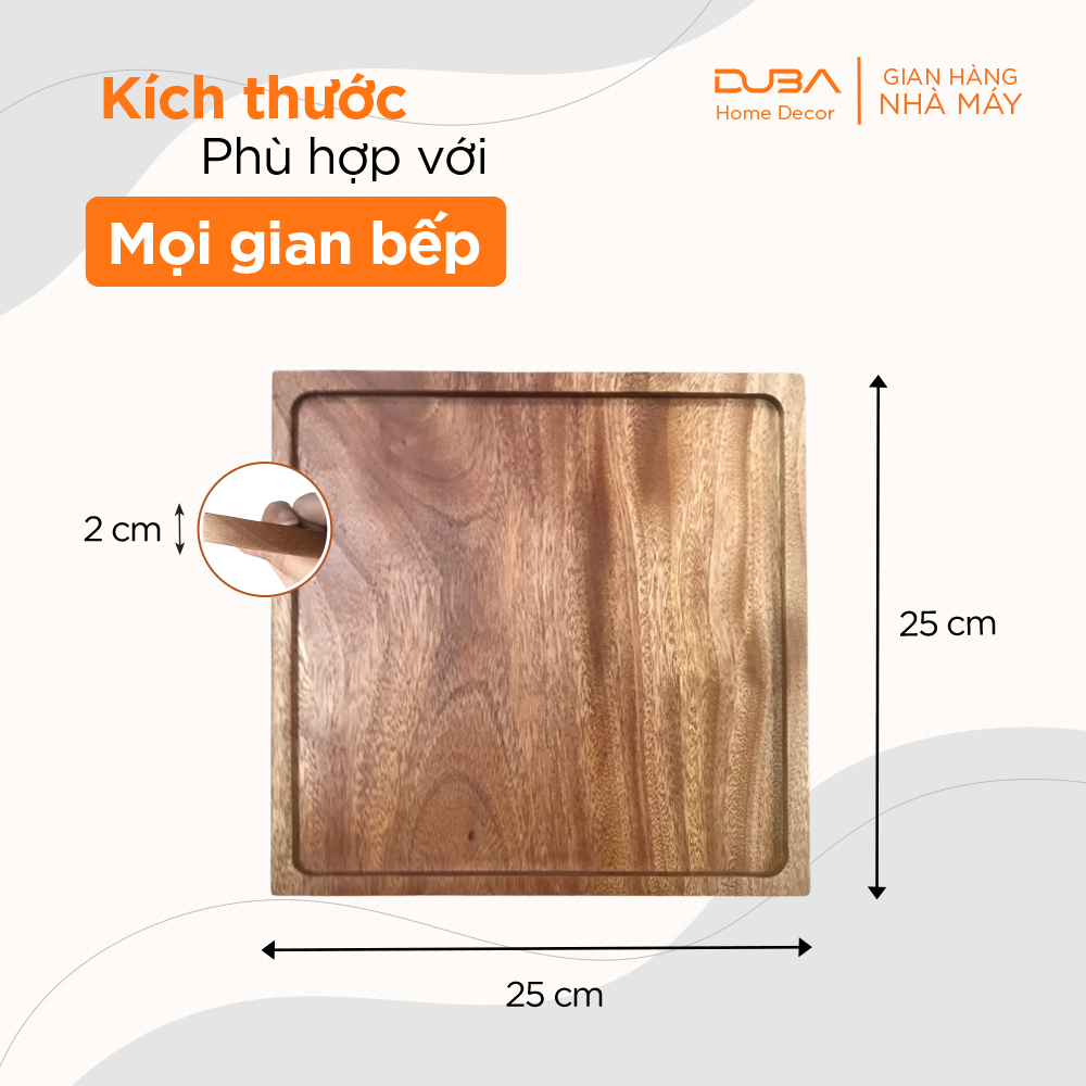 Khay gỗ xà cừ decor, thớt gỗ trang trí hình vuông màu tự nhiên đạt chuẩn xuất khẩu - DUBA
