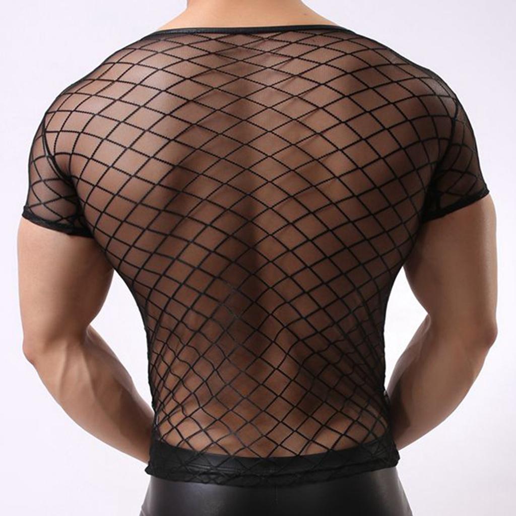 Men's Mesh Brief Sheer O-neck Short Sleeve Mesh T-Shirt Tops Set