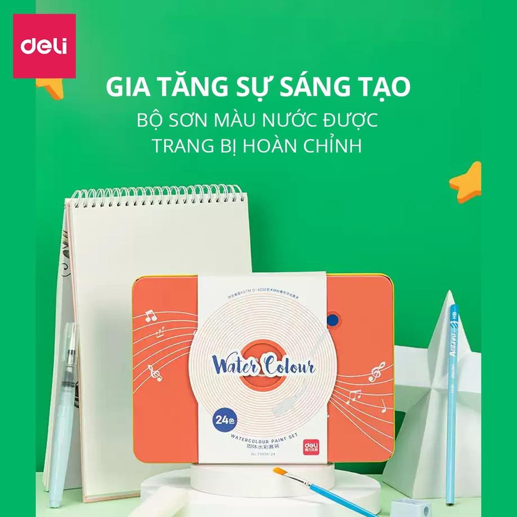 Màu nước dạng nén Deli 24 36 48 màu kèm quà tặng phiên bản mới Solid Water color bao gồm 8 dụng cụ chuyên nghiệp