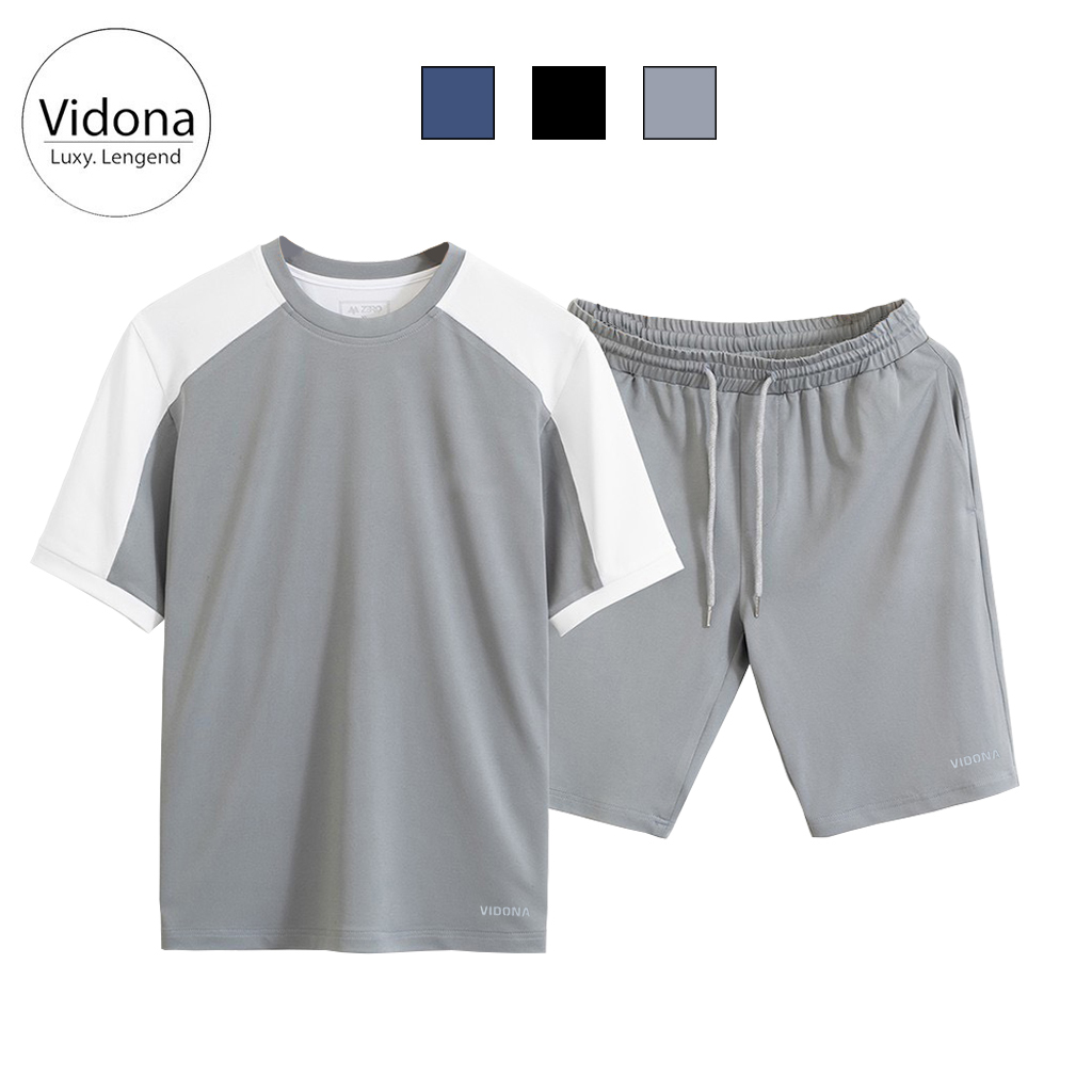 BỘ THỂ THAO NAM, QUẦN ÁO THỂ THAO NAM CỔ TRÒN, COTTON, PHỐI 2 MẢNG MÀU THÂN ÁO - Vidona Luxy. Lengend