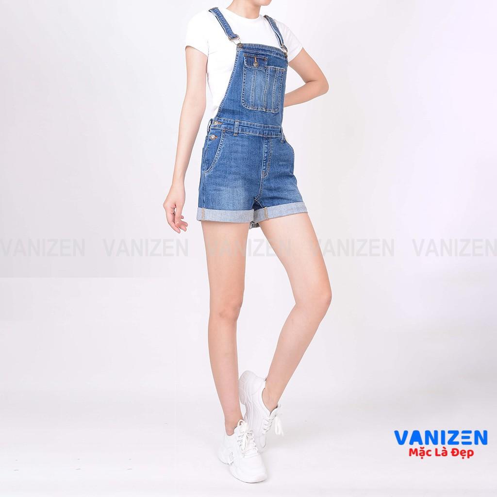 Quần short yếm jean nữ ngắn đẹp lưng cao cạp cao trơn hàng hiệu cao cấp mã 452 VANIZEN