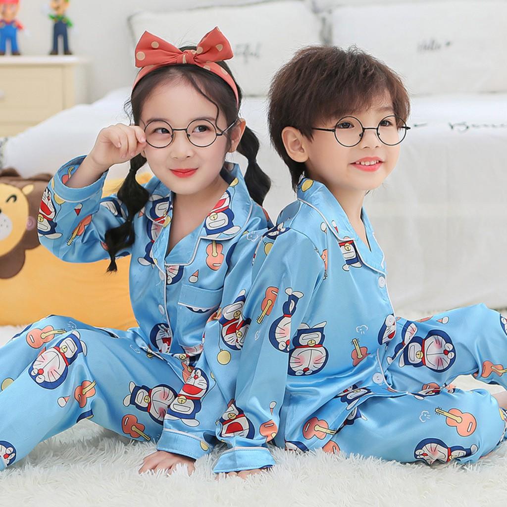 Đồ Ngủ Pijama Lụa In Pikachu Cực Xinh Cho Bé Trai Bé Mặc Đều Xinh, Đồ Bộ Pijama Hình Cho Bé Từ 6-28Kg - SUMO KIDS