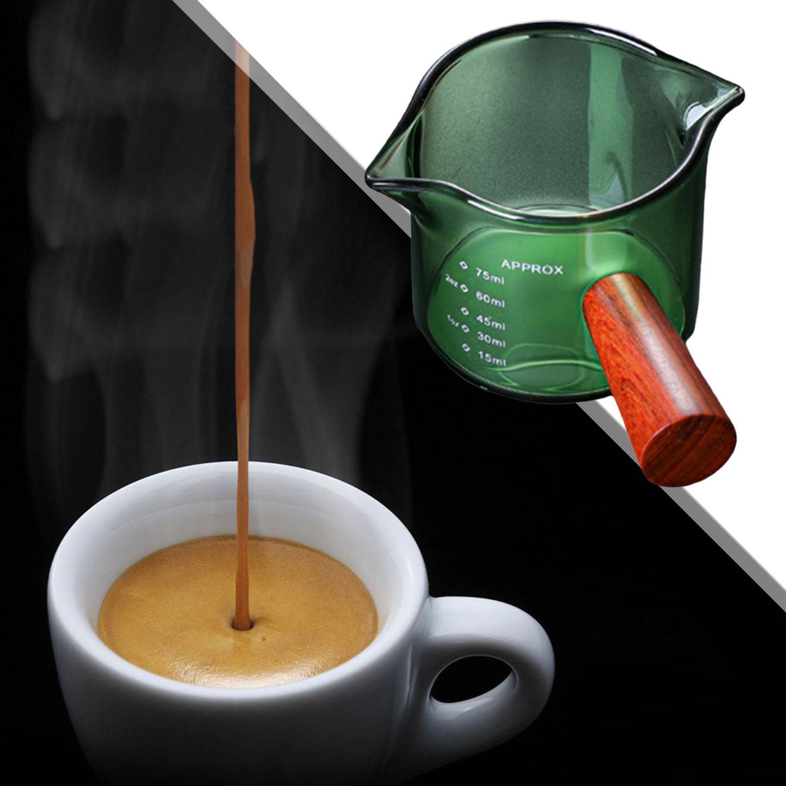 2 Pieces Espresso Coffee Cup, Measuring Cup Double Spouts With Wooden Handle