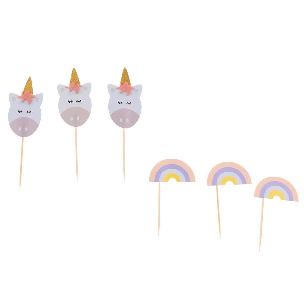 2x12pcs Set Cartoon Unicorn Party Cupcake Picks Rainbow Cake Topper Decoration