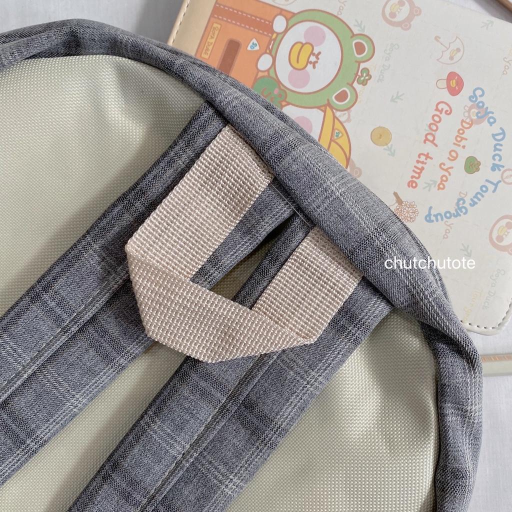 BL145/ Mua 1 Được 5 - Combo Balo Kẻ Caro Đáng Yêu Tặng Kèm Túi Tote + Túi Chéo + Hộp Đựng Bút + Túi Mini
