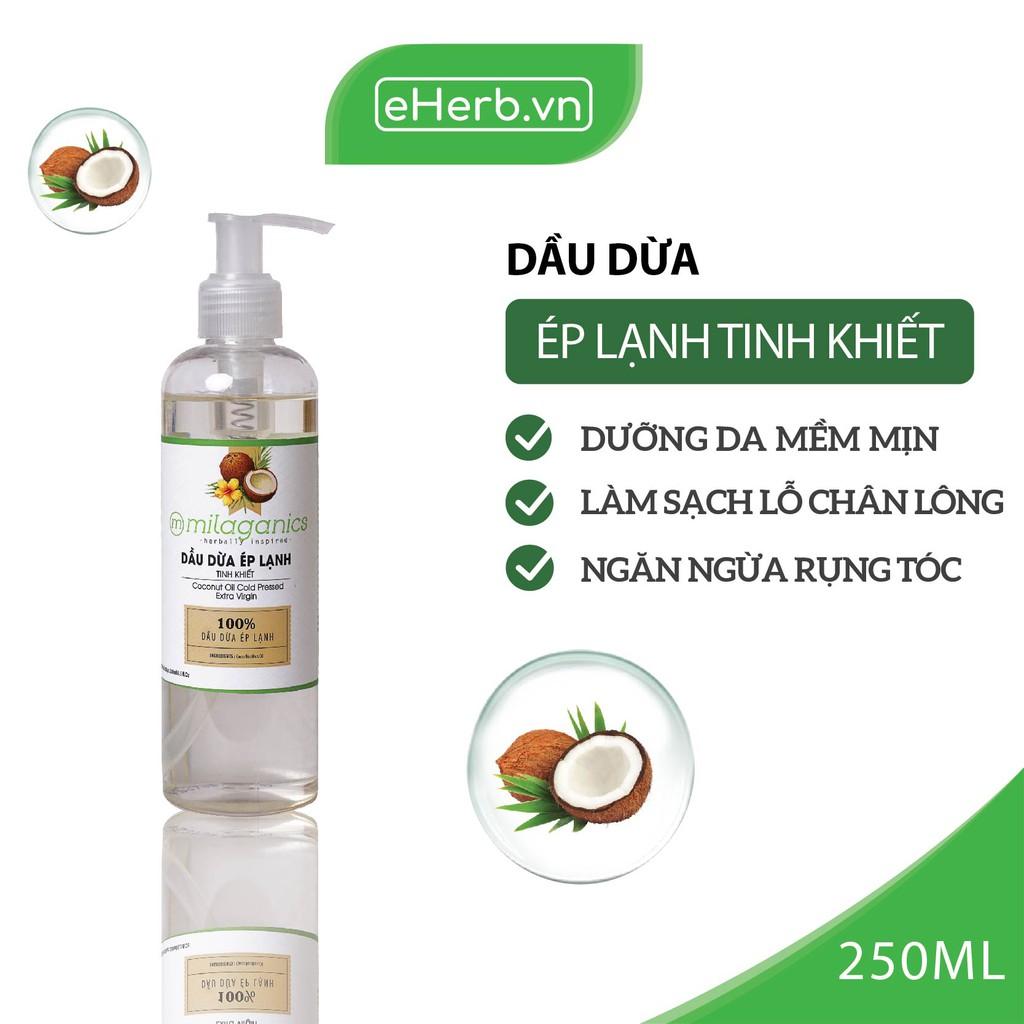 Dầu Dừa Ép Lạnh Tinh Khiết Nguyên Chất Dưỡng Da - Tóc - Môi MILAGANICS 250ml (Chai)