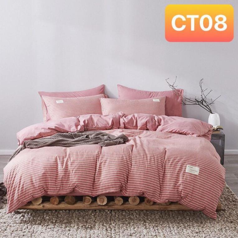 Bộ chăn ga gối Cotton TC Nhà Nhím Chăn ga gối kẻ sọc caro 4 món