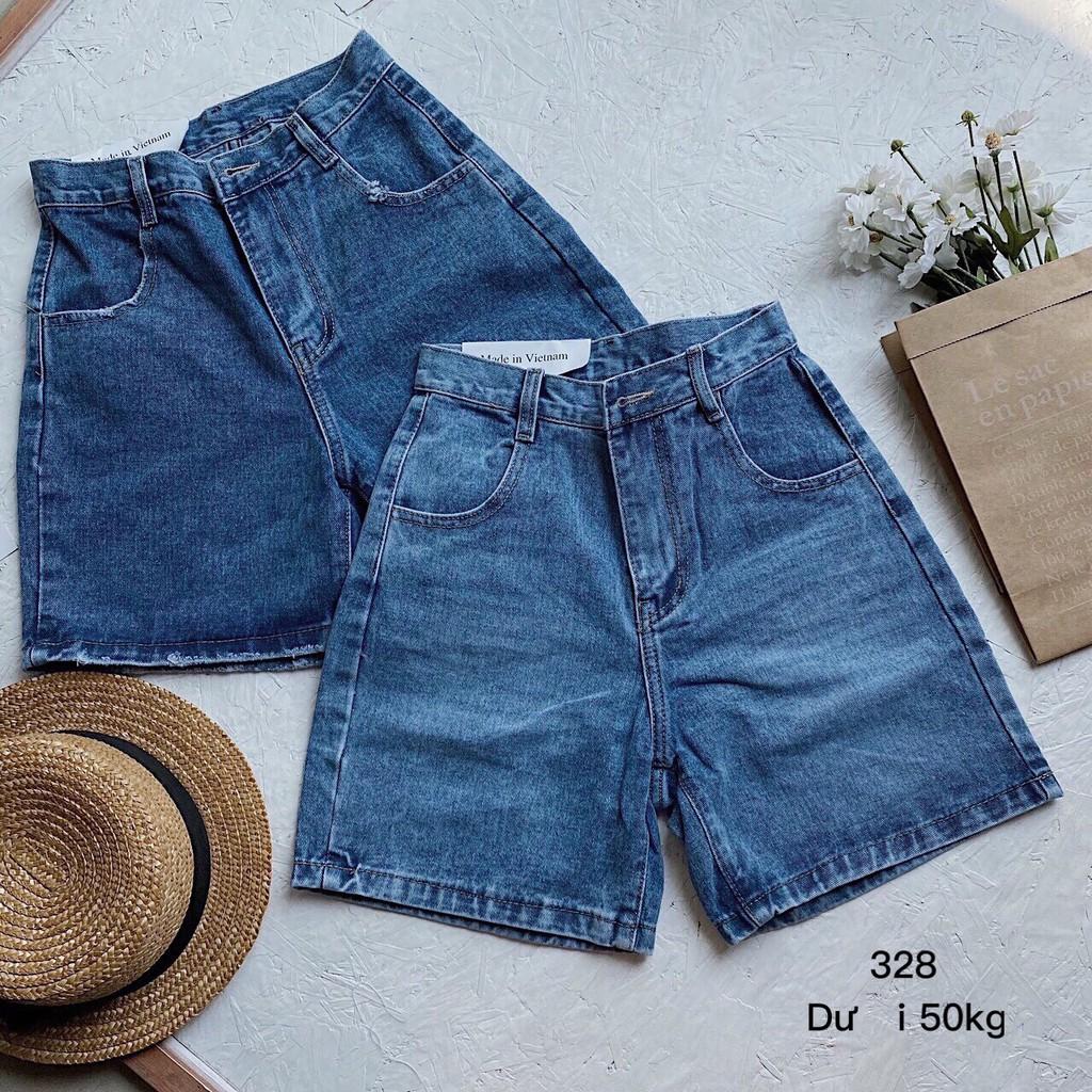 QUẦN SHORT LỬNG JEAN – BÒ NGÓ ĐÙI KIỂU NỮ LƯNG CAO XANH TRƠN 33