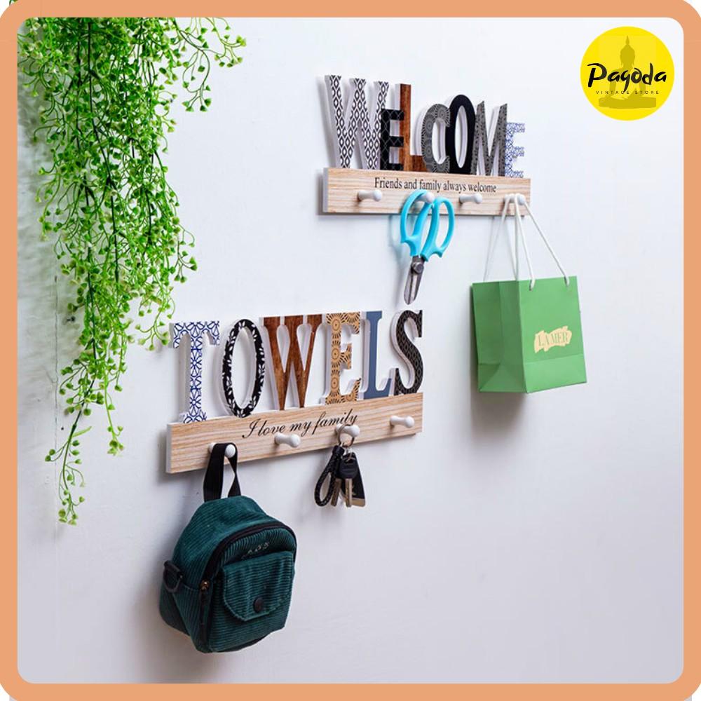Móc treo, thanh gỗ treo đa năng WELCOME trang trí decor, gỗ Bắc Âu cao cấp => SP mới giá ưu đãi