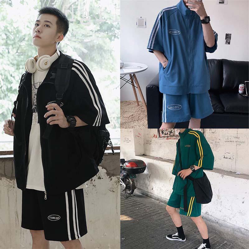 Set quần áo thể thao nam nữ tay lỡ mùa hè cá tính ulzzang unisex 3 sọc