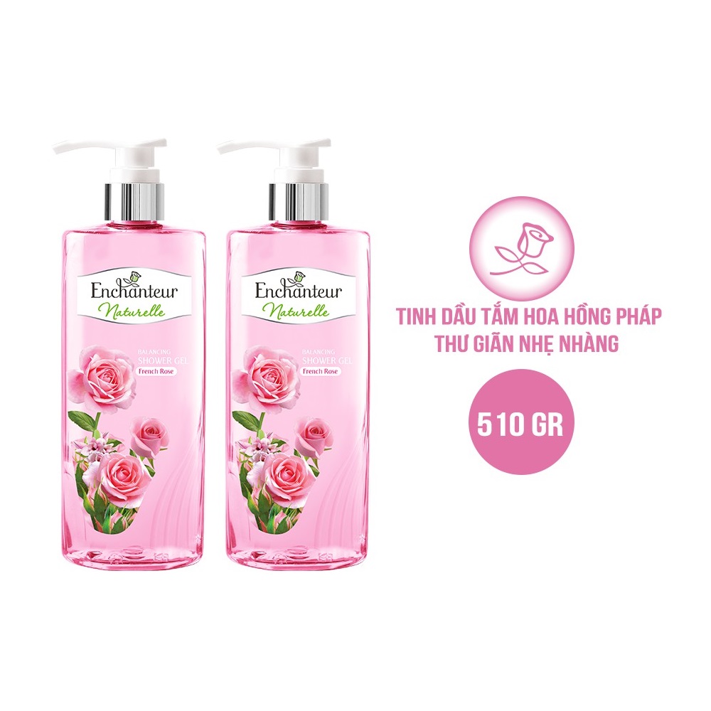 Combo 2 Sữa tắm chứa tinh dầu hoa hồng Enchanteur Naturelle Rose 510gr/Chai