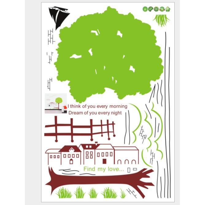 Decal trang trí cây xanh lớn và dòng sông