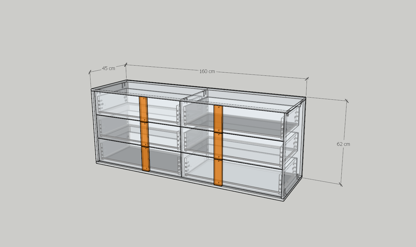 HAPPY FURNITURE , Tủ lưu trữ 6 ngăn kéo - SPACE, THK_287 , 160cm x 45cm x 62cm DxRxC