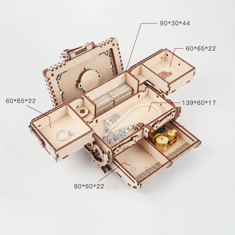 Đồ chơi lắp ráp gỗ 3D  Mô hình Chuyển động Hộp Trang sức cổ Antique Box T707d