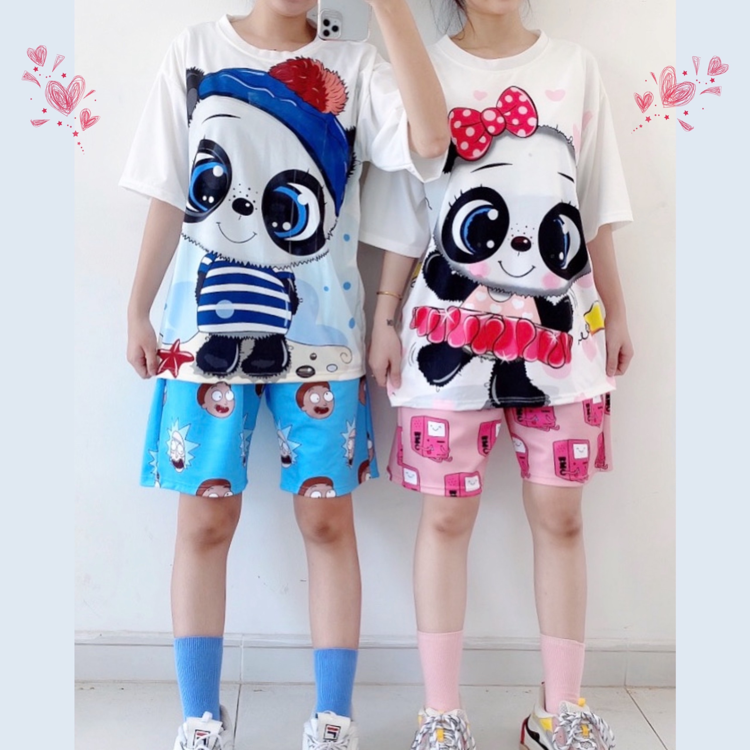 Quần Short Cartoon Unisex Màu Xanh - Quần Đùi Hoạt Hình Siêu Cute - MM