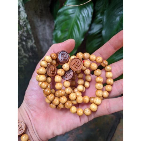 Vòng gỗ dâu tằm nữ người lớn hạt tròn 8ly 10ly mix charm chữ vạn