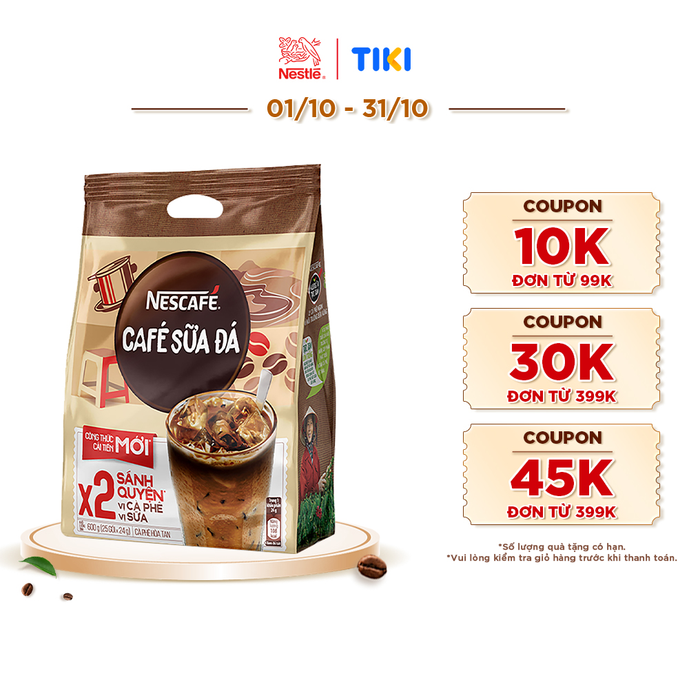 Cà phê hòa tan Nescafé 3in1 Cà Phê Sữa Đá 600G ( Bịch 25 Gói x 24g )