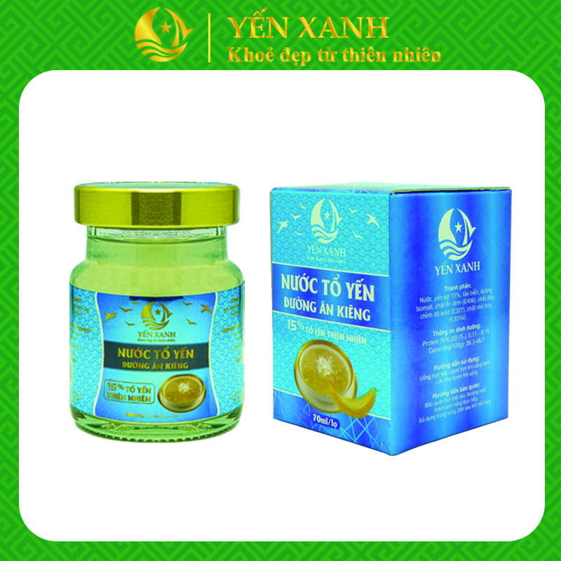 Nước tổ yến đường ăn kiêng 15% yến - Yến Xanh - Hộp 1 lọ x 70ml tốt cho người bị tiểu đường, người cần ăn kiêng