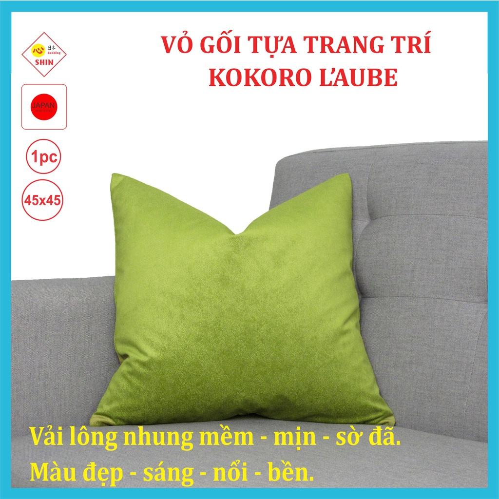 Vỏ gối tựa lưng vải nhung cao cấp Kokoro hiệu L’aube 45x45cm màu xanh lá