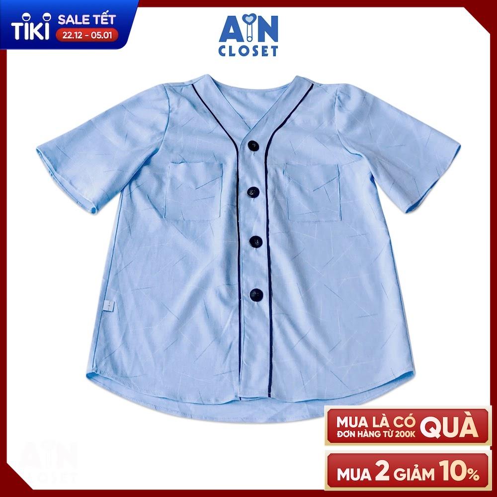Áo sơ mi xanh cho mẹ cổ chữ V cotton Âu - AICDMEZGSKFO - AIN Closet
