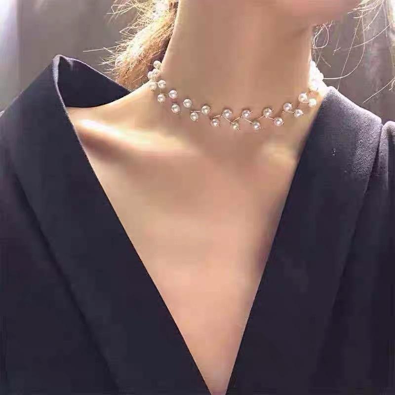 Choker đính hạt màu trắng - Vòng cổ phong cách hàn quốc - Maben