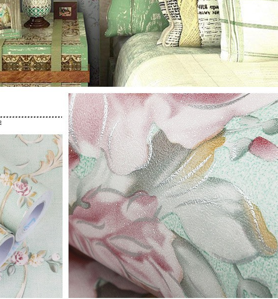 Combo 10 mét giấy dán tường, decal dán tường trang trí nhà cửa HOA CHÙM HỒNG CỔ ĐIỂN XANH khổ 45cm