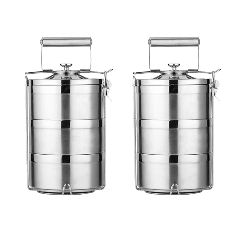 2X Tiffin Hộp Cơm Bento Nhiệt Hộp Đựng Thực Phẩm Di Động Giữ Ấm Thức Ăn 3 Tầng