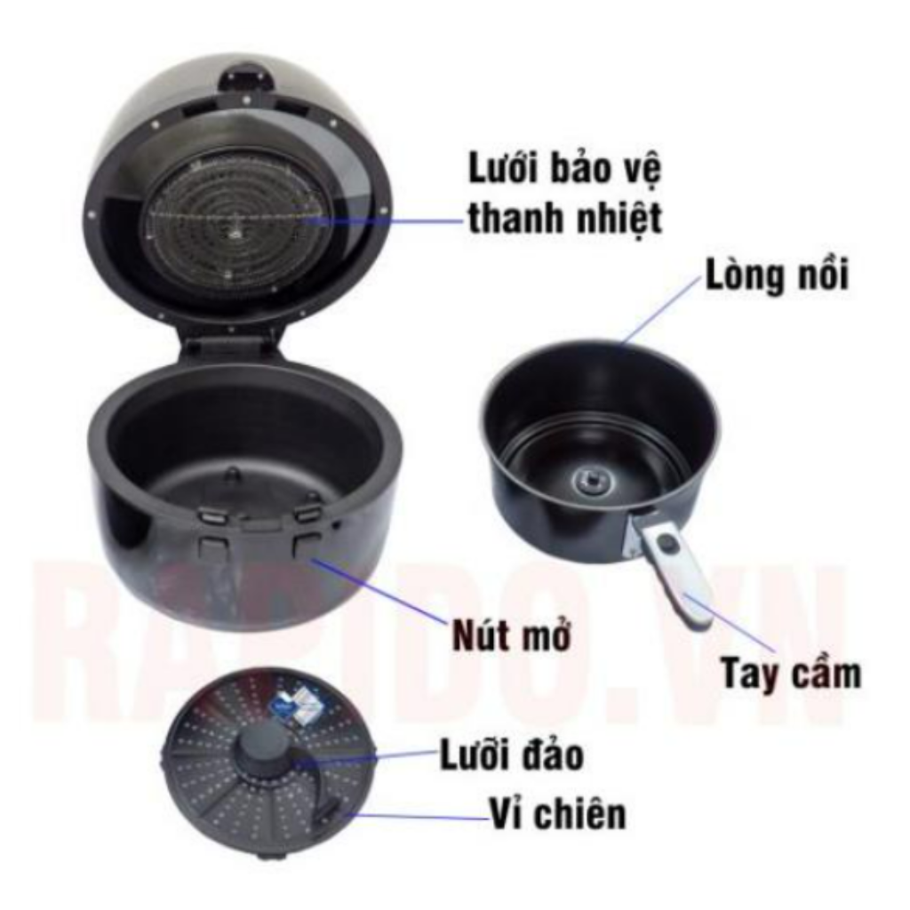 Nồi chiên không dầu 6.5L Rapido RAF6.5D 1800W - Hàng chính hãng