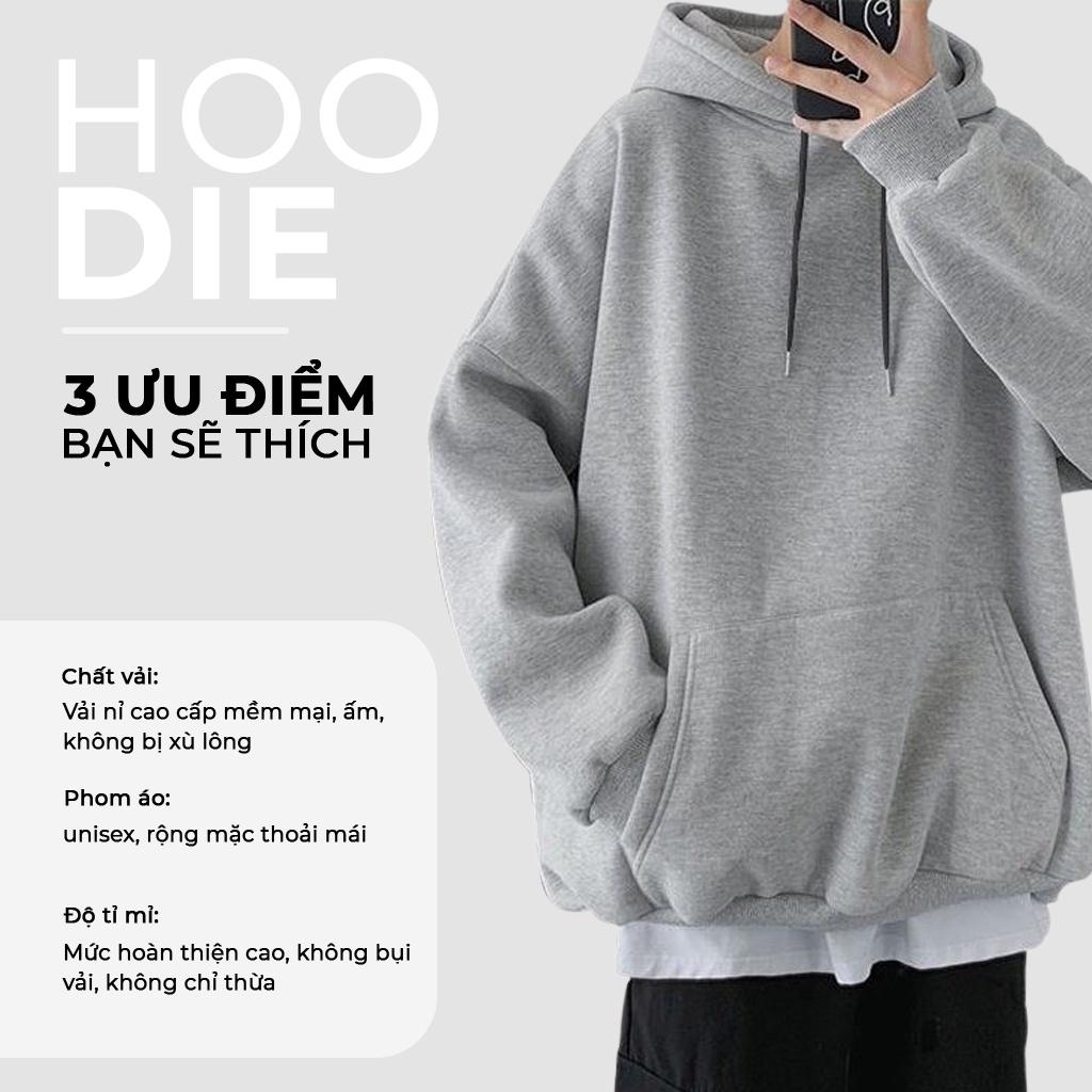 Áo khoác Hoodie Nam, Hoodie Basic Unisex Nỉ From Rộng Màu Đen